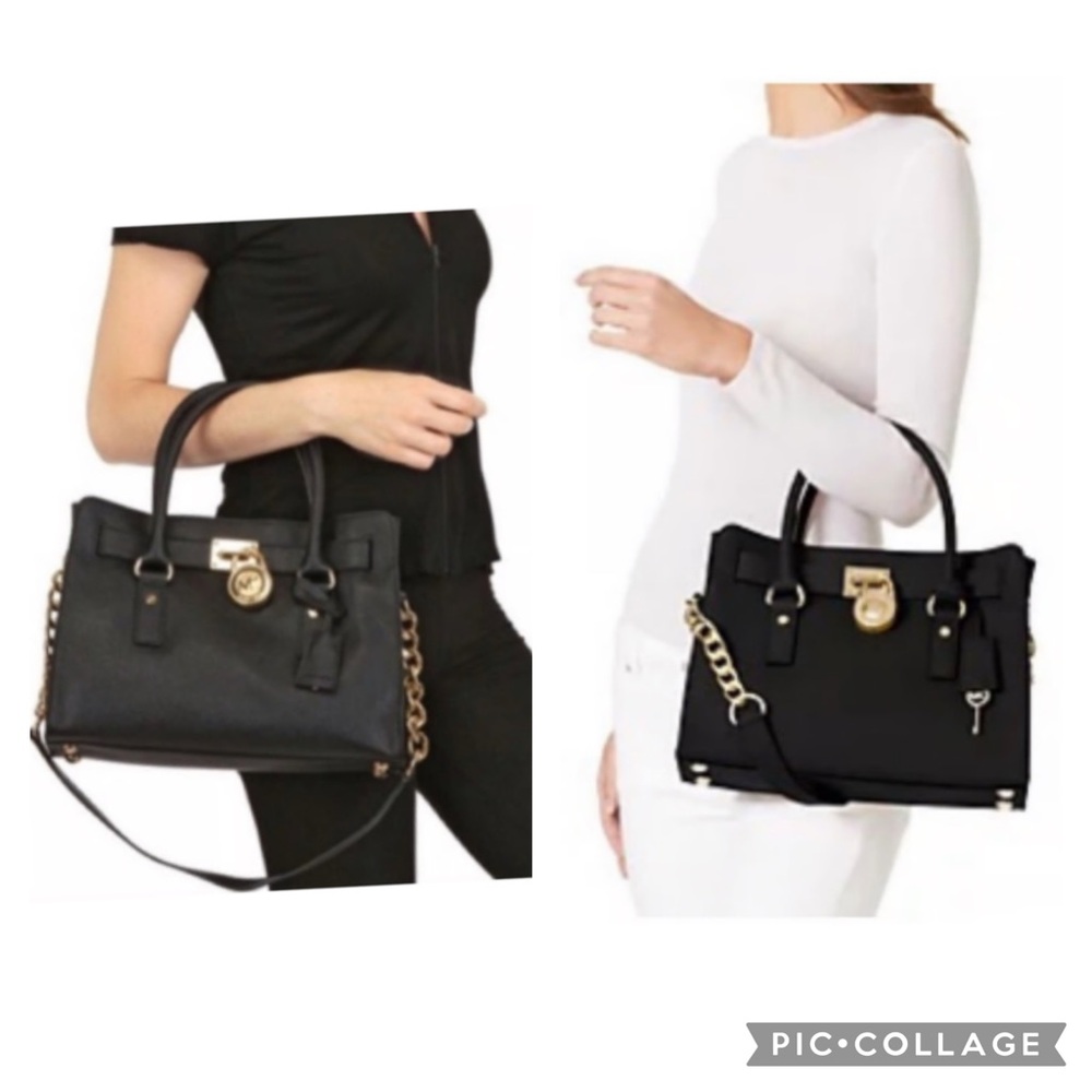 Michael Kors Black Saffiano Leather Tote Satchel Crossbody Bag w Lock & Key